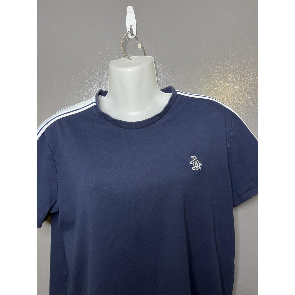 Original Penguin Shirt Womens Medium Blue Pima Cotton Logo Stripe Sleeve Tee